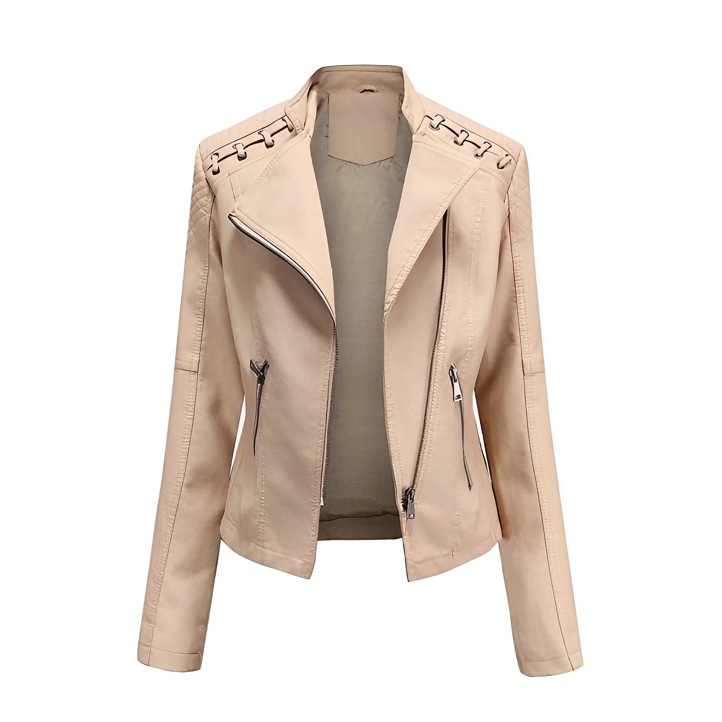 Blouson en cuir coupe slim asymétrique matelassé