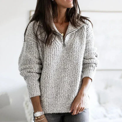Pull en maille douce demi-zip femme