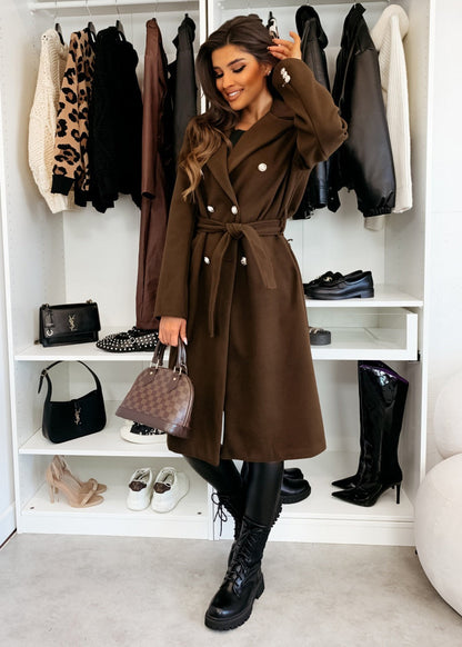 Manteau en laine pour femme, double boutonnage, ceinture, sur mesure