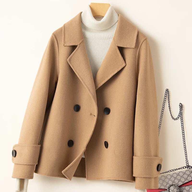 Manteau femme court aspect laine cintré