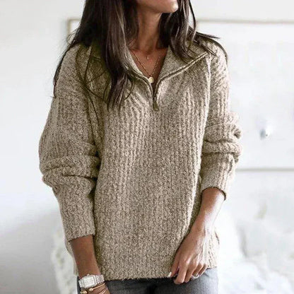 Pull en maille douce demi-zip femme