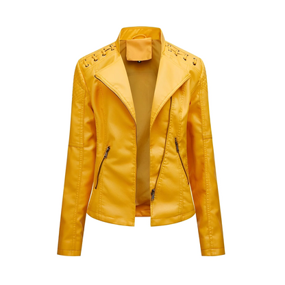 Blouson en cuir coupe slim asymétrique matelassé
