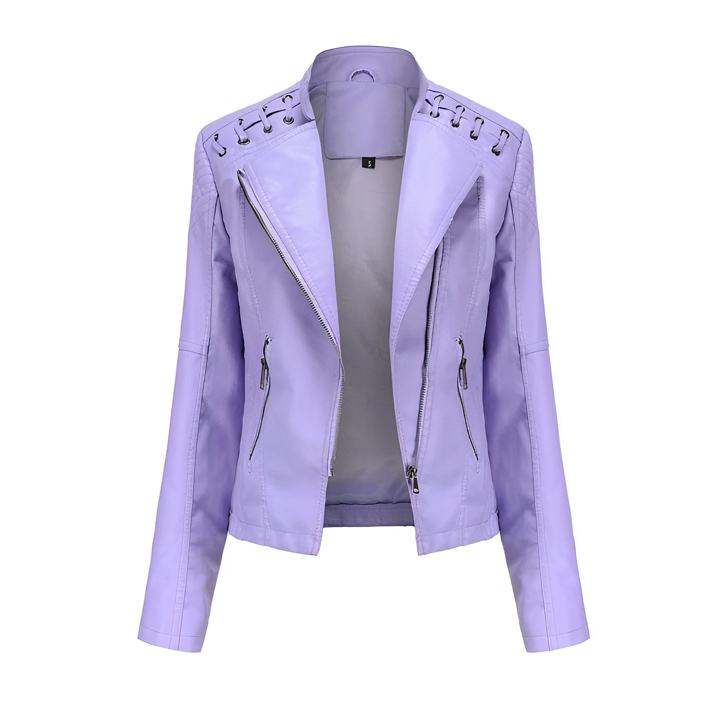 Blouson en cuir coupe slim asymétrique matelassé
