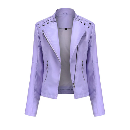 Blouson en cuir coupe slim asymétrique matelassé