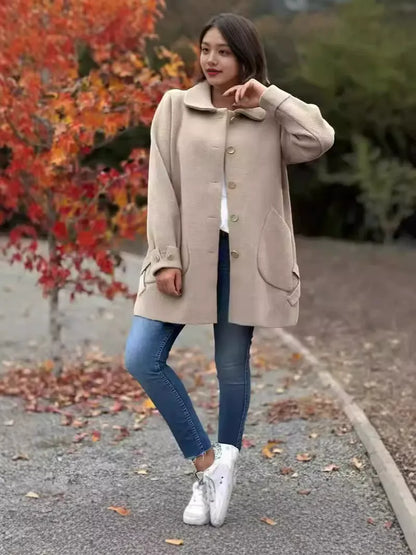 Wollkleid Damen Mittellang Große Taschen - IdealeKleiden
