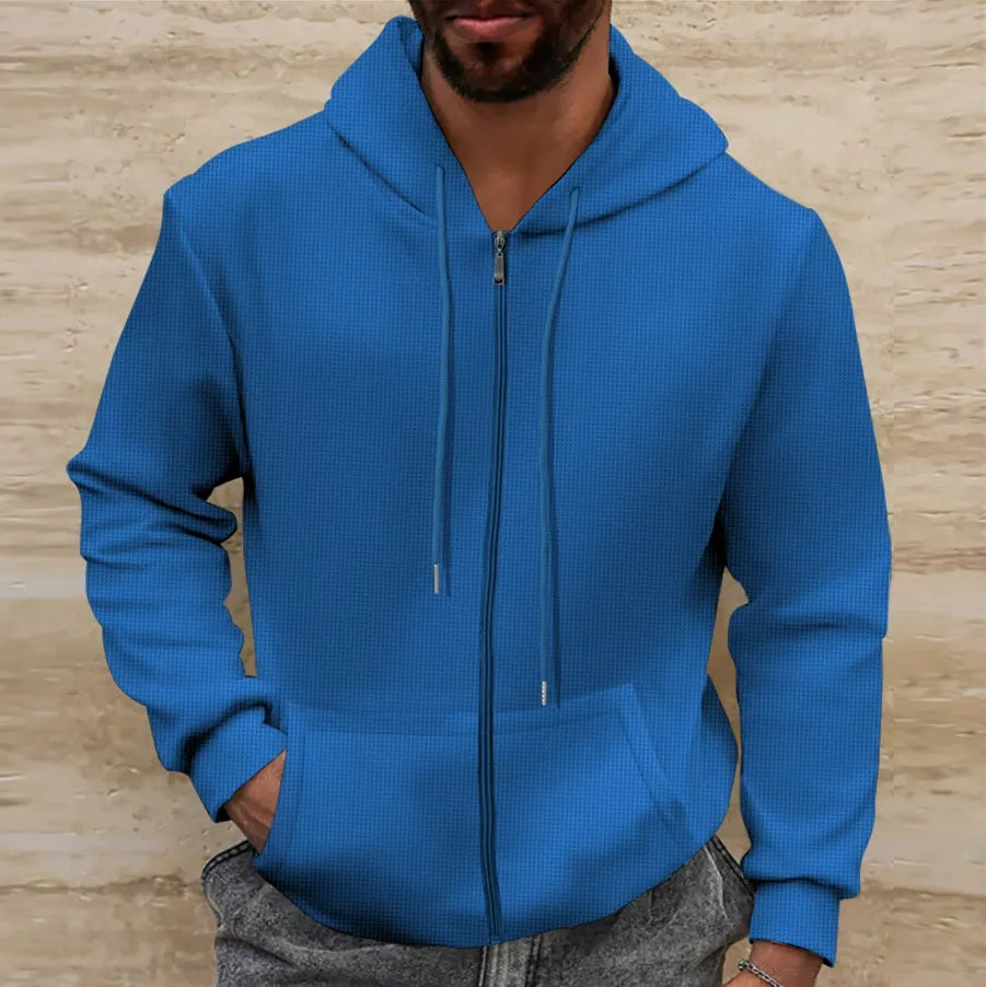 Sweat-shirt à capuche coupe regular en maille gaufrée zippé décontracté