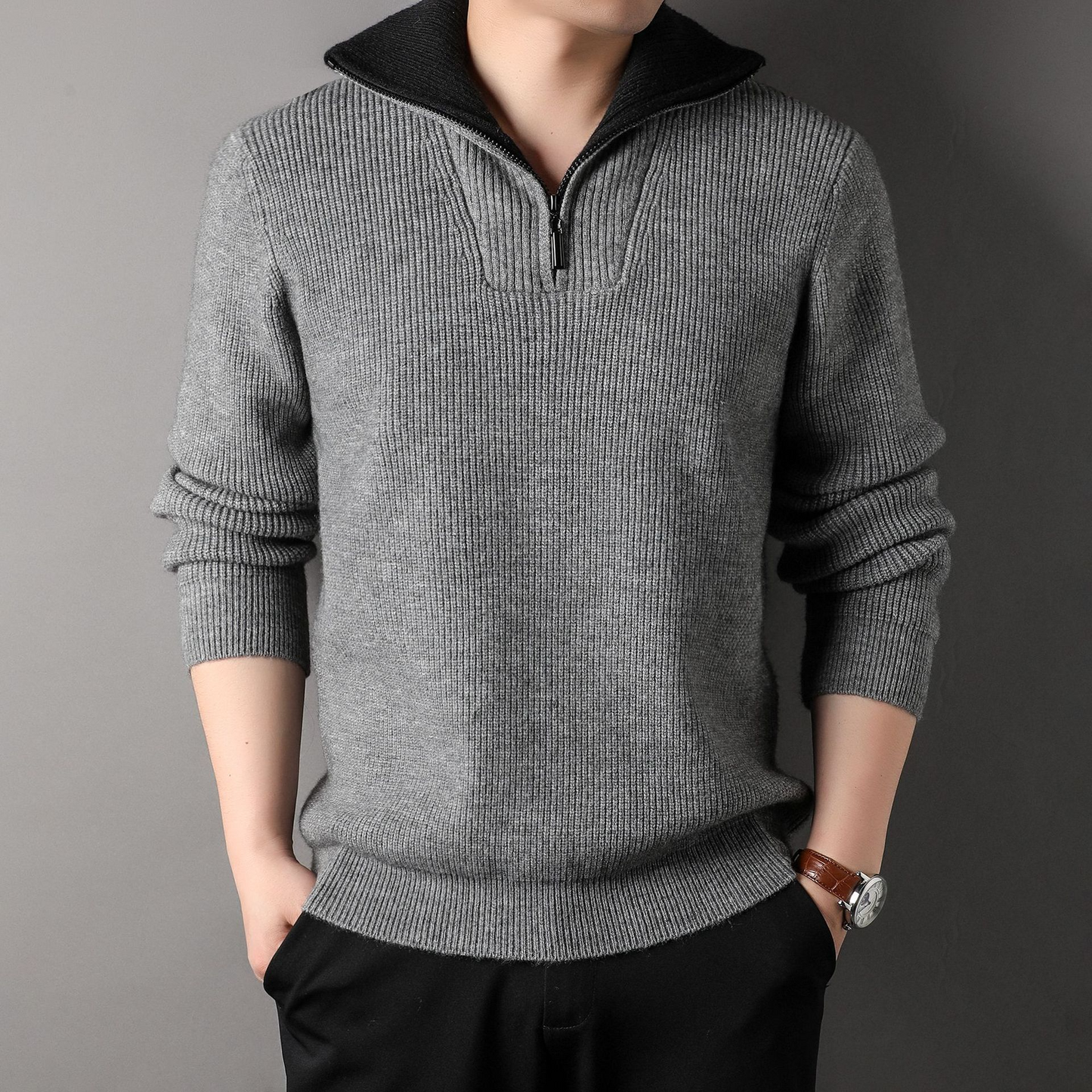Vêtements en maille confortables | Pull en laine coupe ample Col montant Fermeture éclair