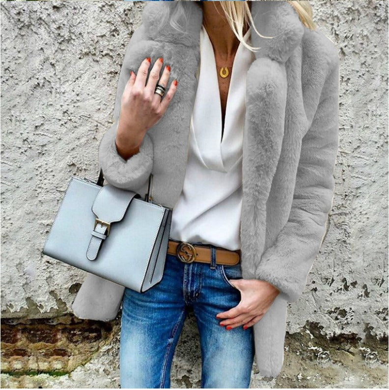 Manteau femme oversized en fausse fourrure manches longues classique