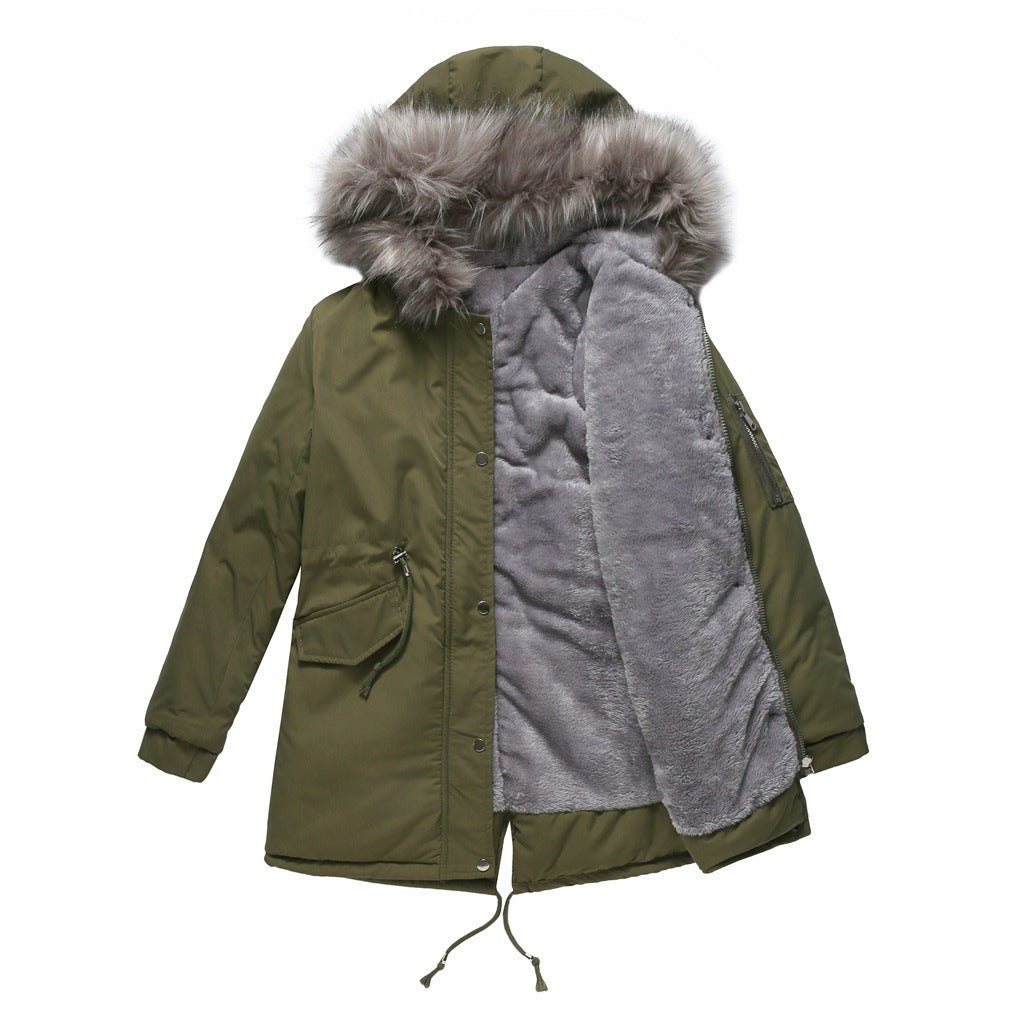Parka décontracté doublé polaire avec capuche en fausse fourrure