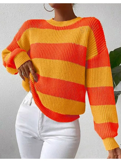 Pull-over femme manches longues rayé doux