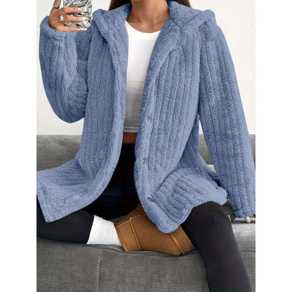 Veste oversize en teddy douce à capuche et fermeture boutonnée