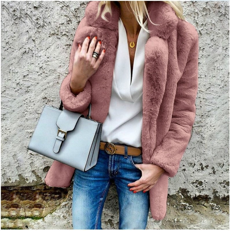 Manteau femme oversized en fausse fourrure manches longues classique