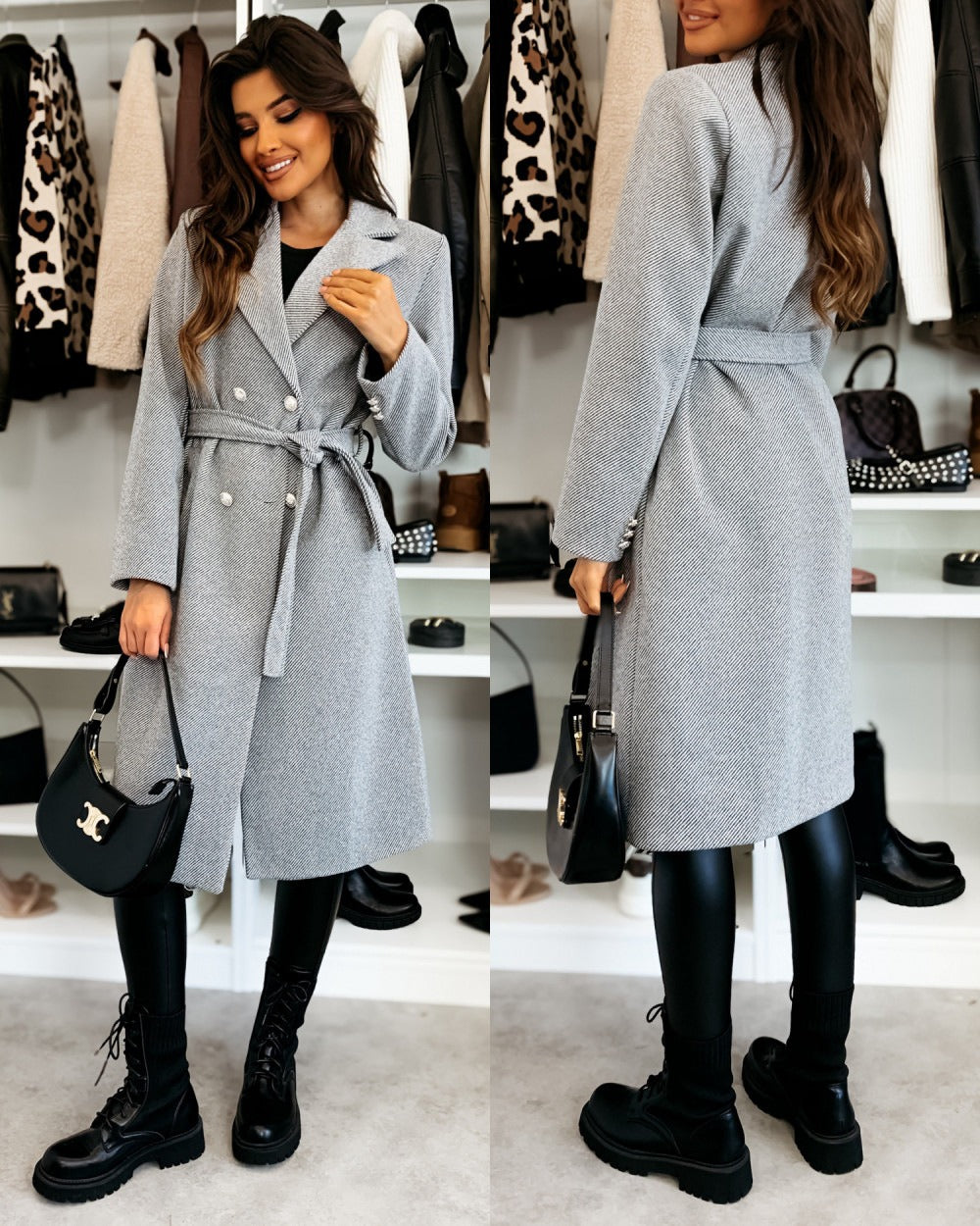 Manteau en laine pour femme, double boutonnage, ceinture, sur mesure