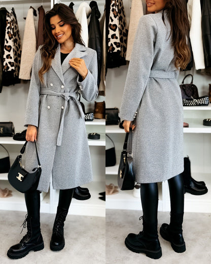 Manteau en laine pour femme, double boutonnage, ceinture, sur mesure