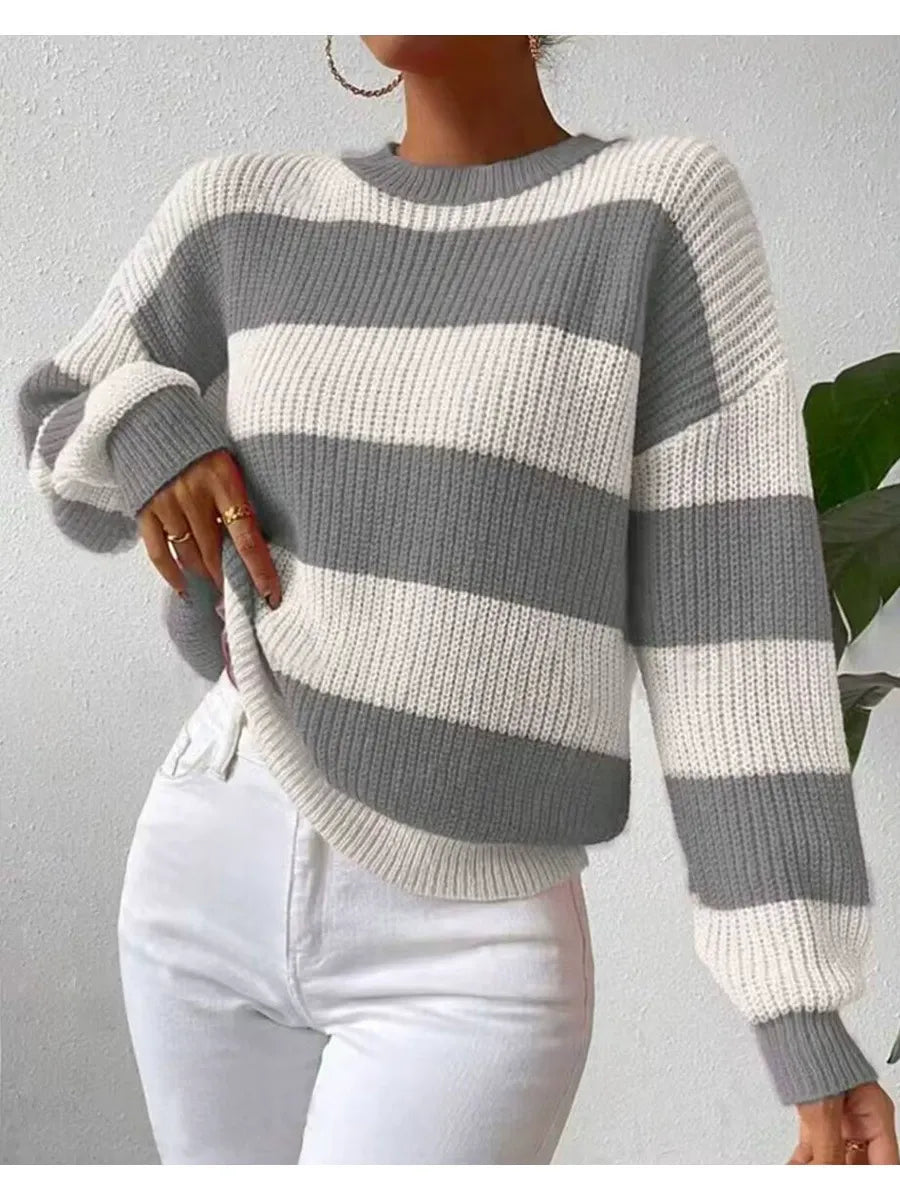 Pull-over femme manches longues rayé doux