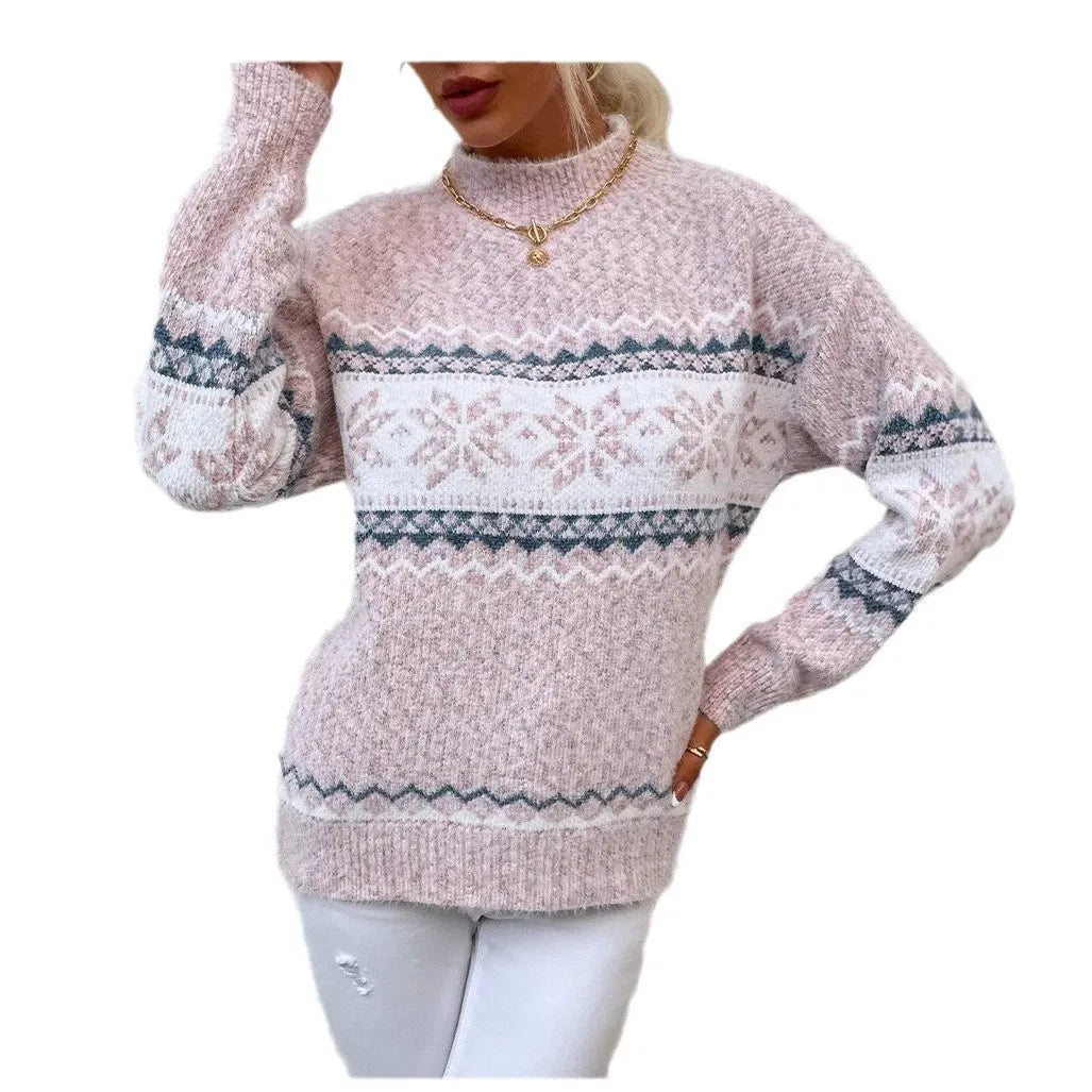 Robe pull en laine chaude pour femme Coupe décontractée Motif flocon de neige