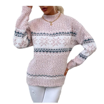Robe pull en laine chaude pour femme Coupe décontractée Motif flocon de neige