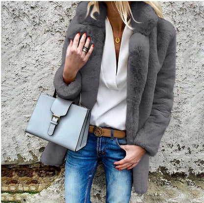 Manteau femme oversized en fausse fourrure manches longues classique