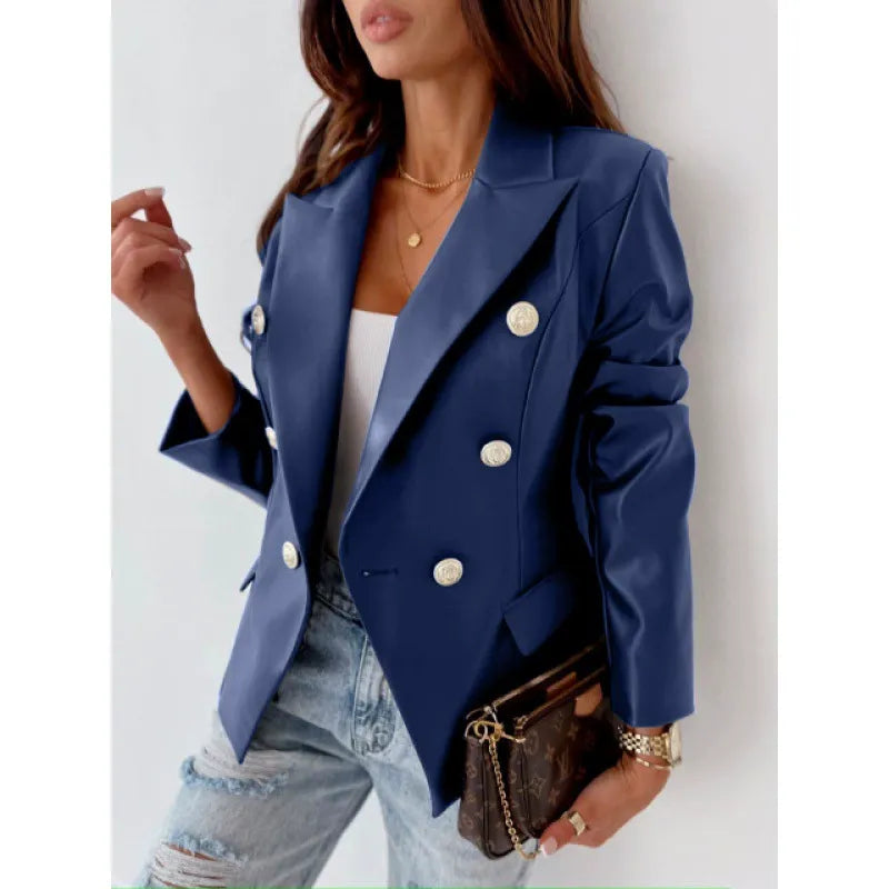 Veste en cuir élégante pour femme, cintrée, épaulettes