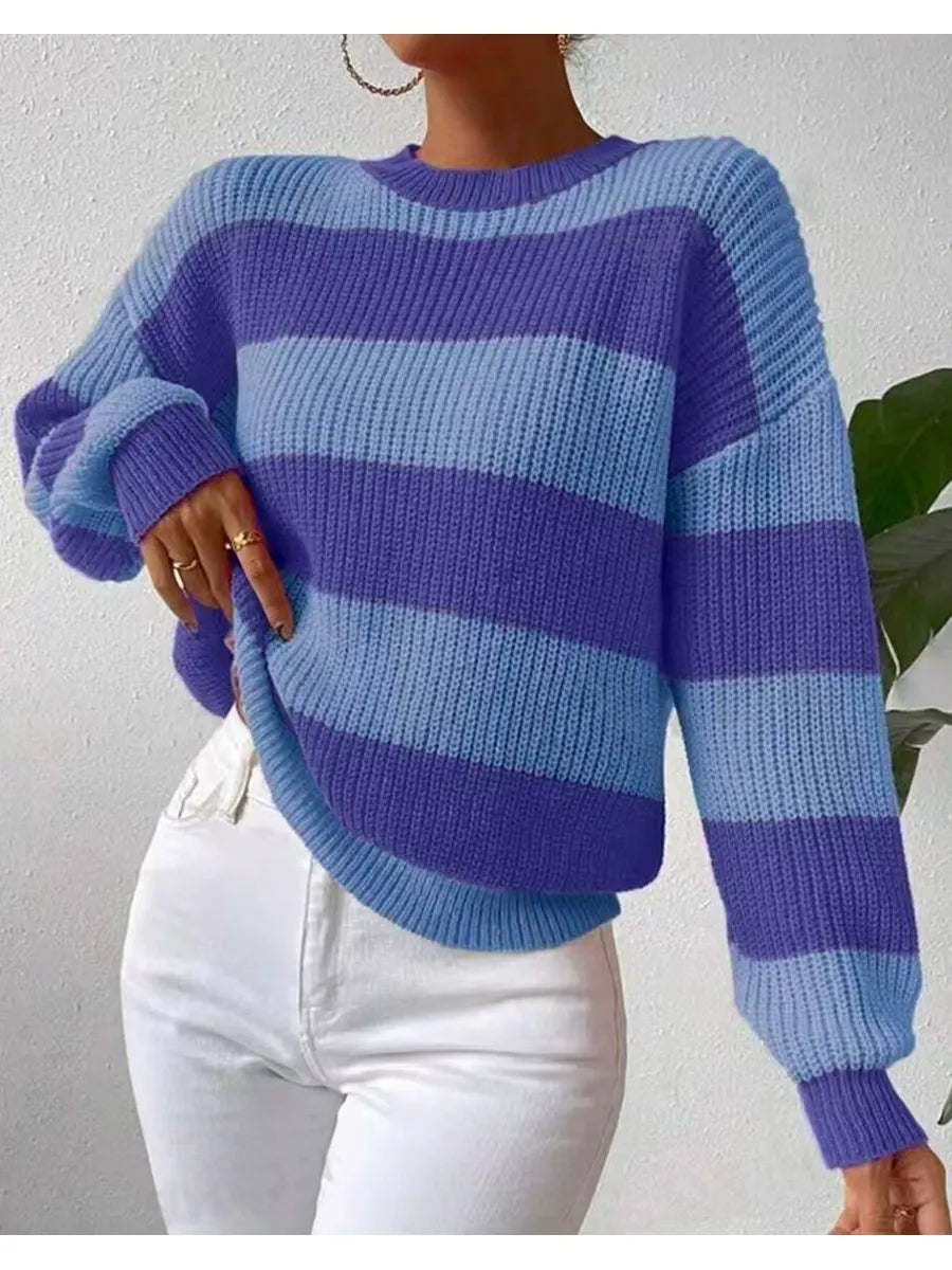 Pull-over femme manches longues rayé doux