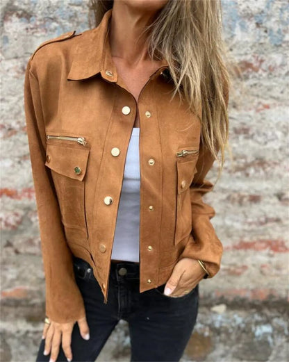 Manteau Femme Cintré Effet Daim Col Revers