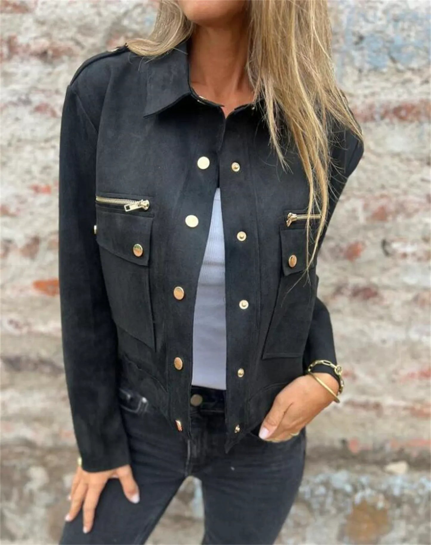 Blouson en cuir Doux Élégant Classique Fermeture éclair