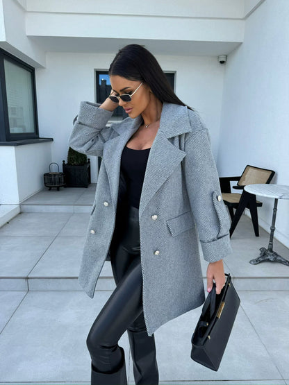 Manteau élégant en laine pour femme mi-long