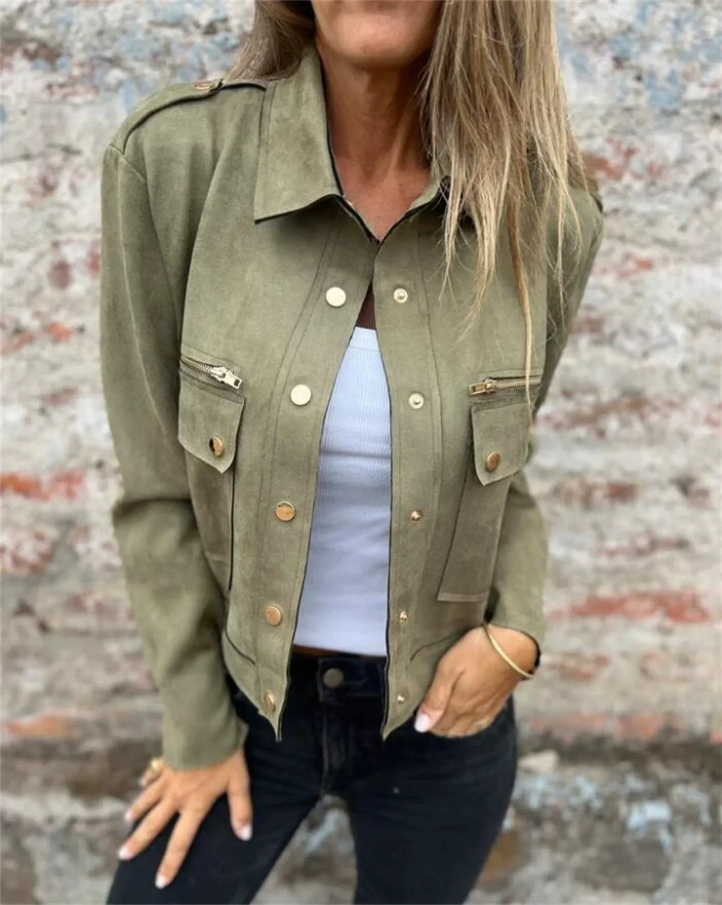 Blouson en cuir Doux Élégant Classique Fermeture éclair