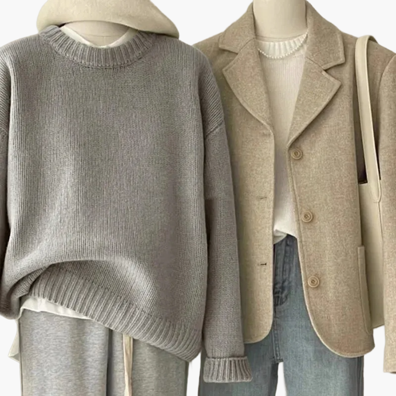 Ensemble rétro japonais - pull en maille et blazer