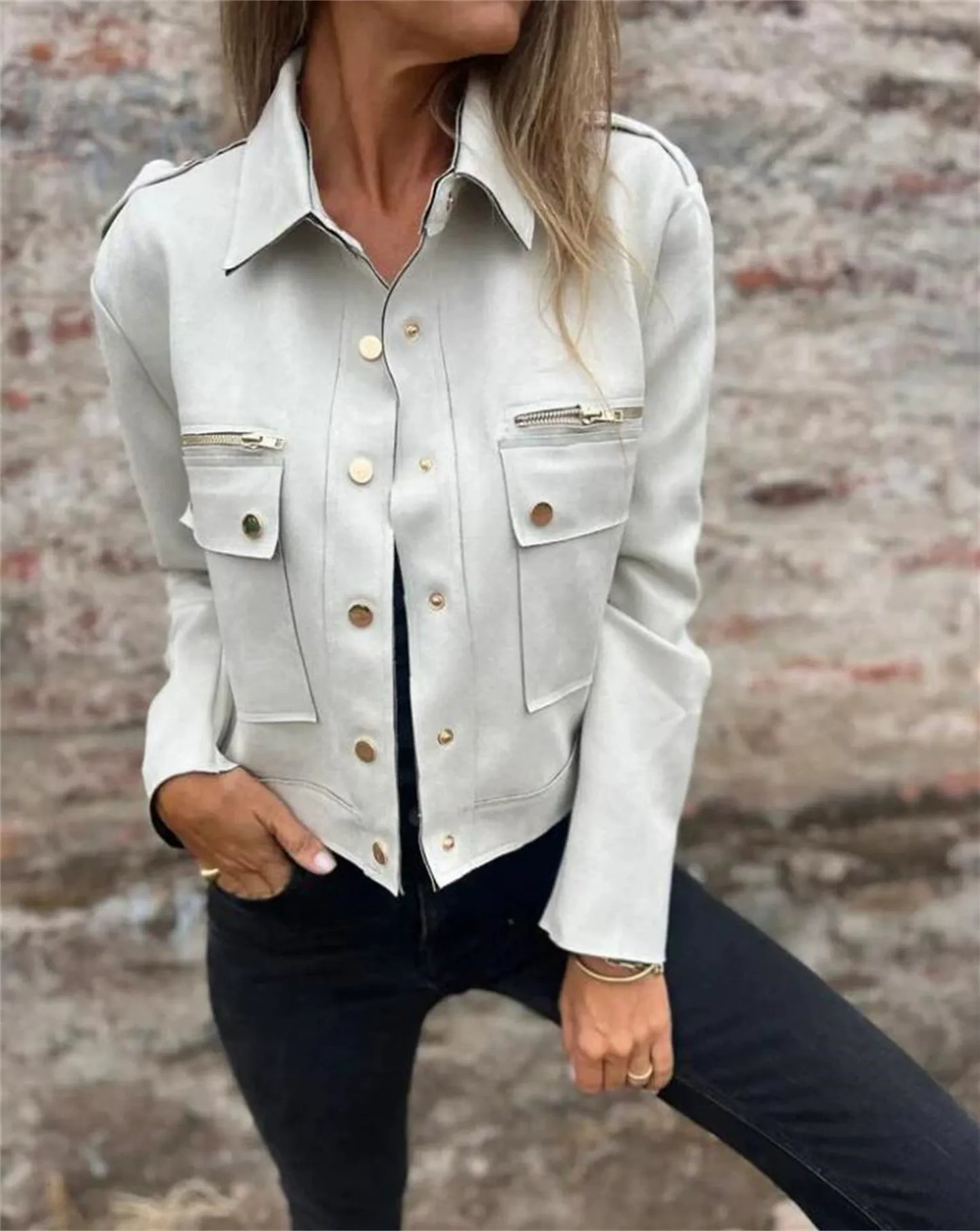 Manteau Femme Cintré Effet Daim Col Revers