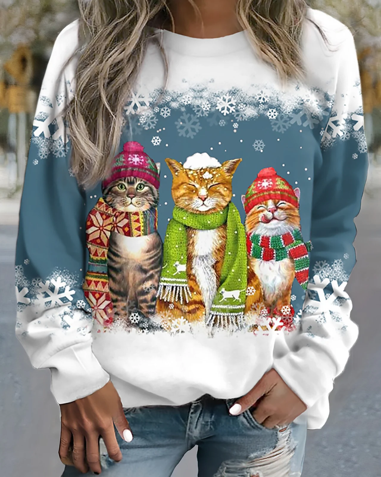 Sweat-shirt confortable à imprimé graphique et lacets amples