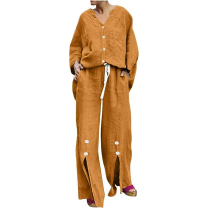 Ensemble cardigan et pantalon confortable en coton