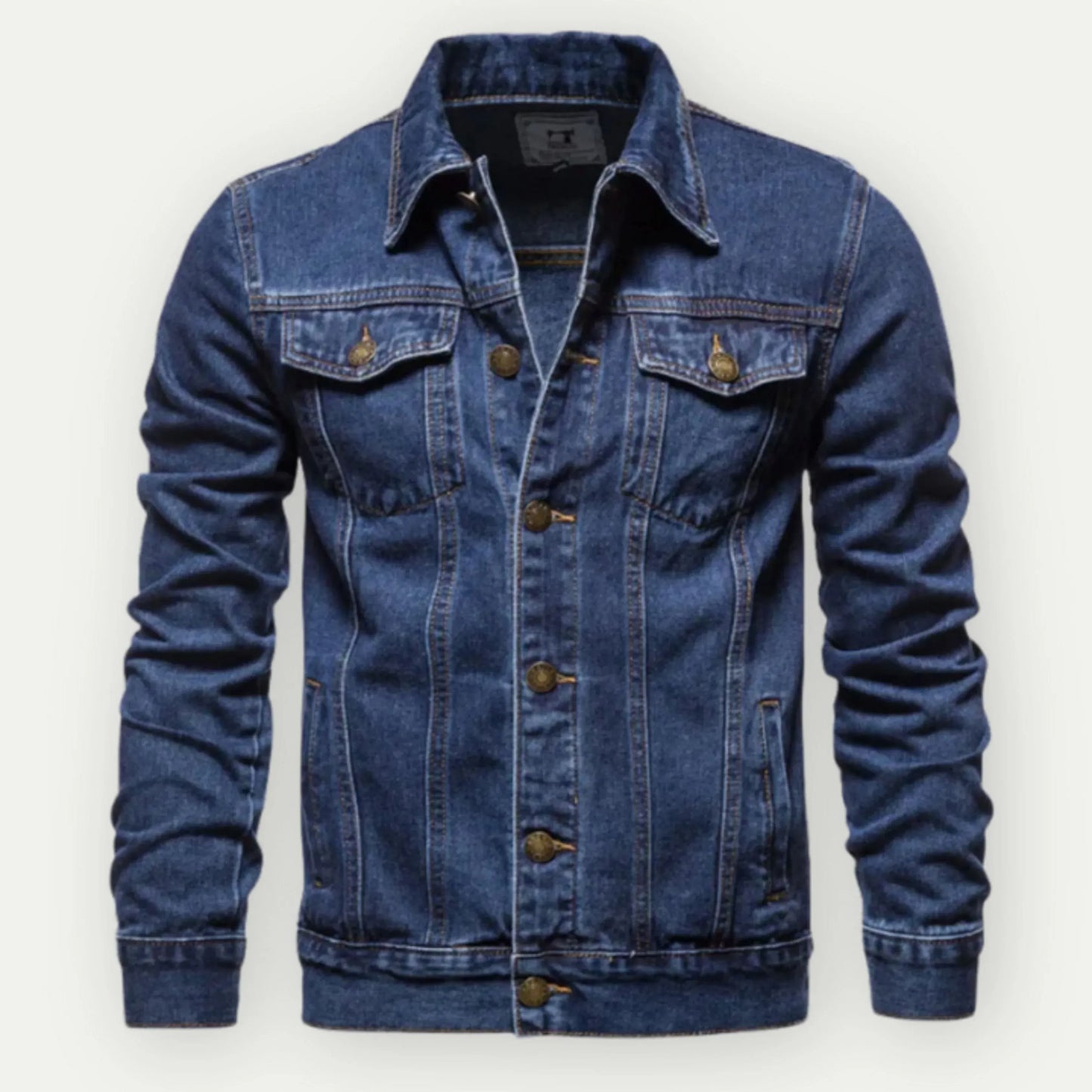 Blouson camionneur en jean bleu coupe ajustée à boutons