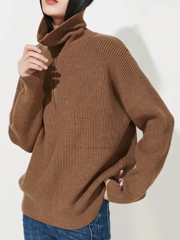 Robe en laine élégante Coupe décontractée Fermeture Éclair Haute