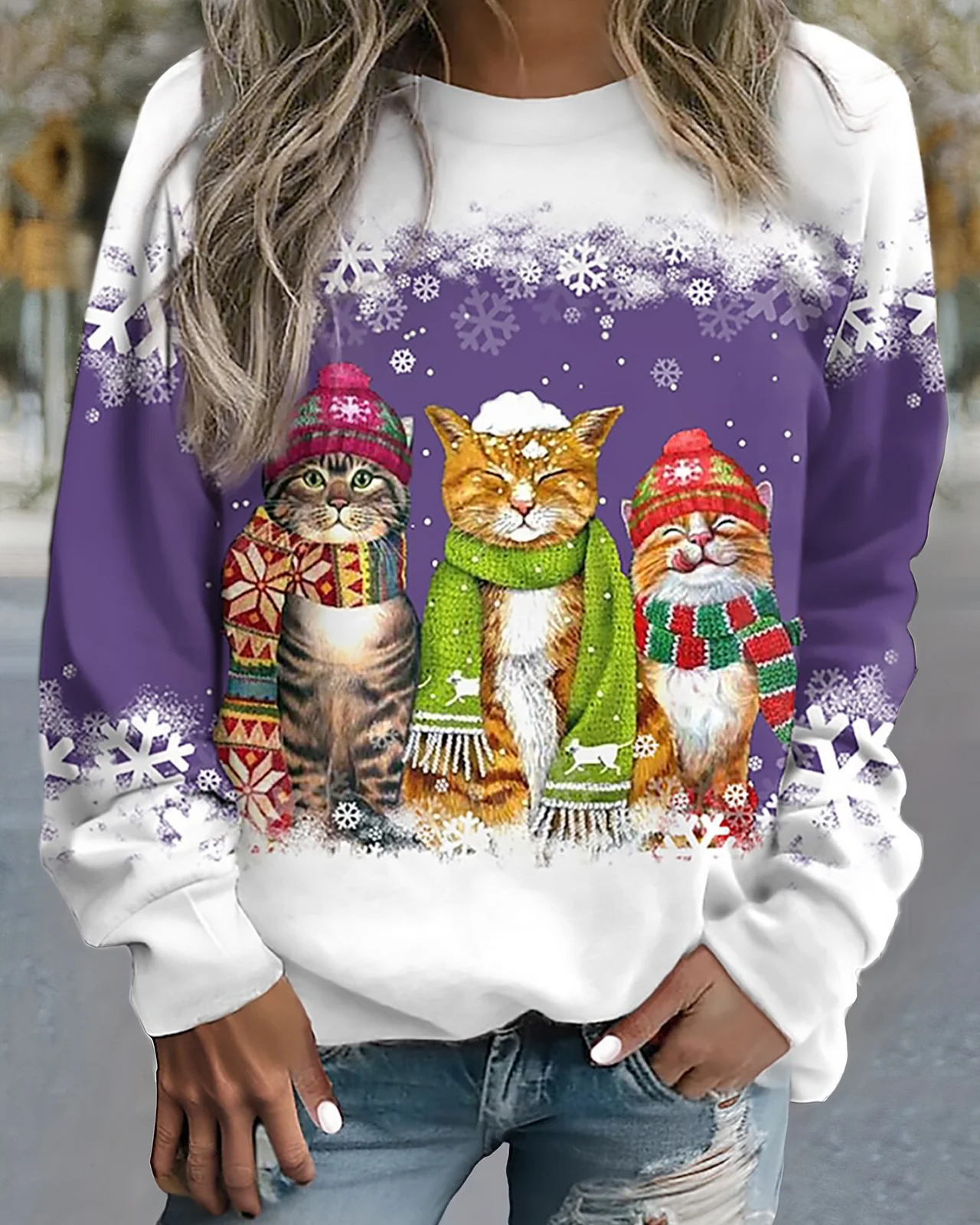 Sweat-shirt confortable à imprimé graphique et lacets amples