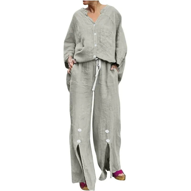Ensemble cardigan et pantalon confortable en coton