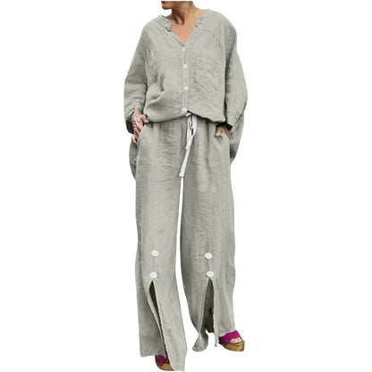 Ensemble cardigan et pantalon confortable en coton