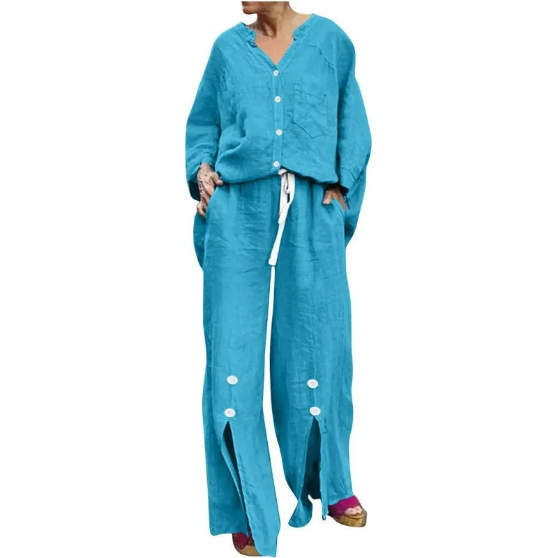 Ensemble cardigan et pantalon confortable en coton