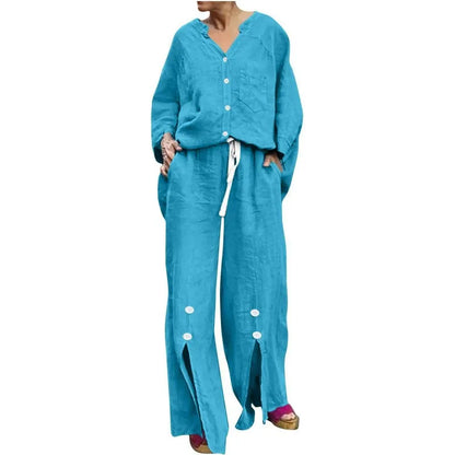 Ensemble cardigan et pantalon confortable en coton