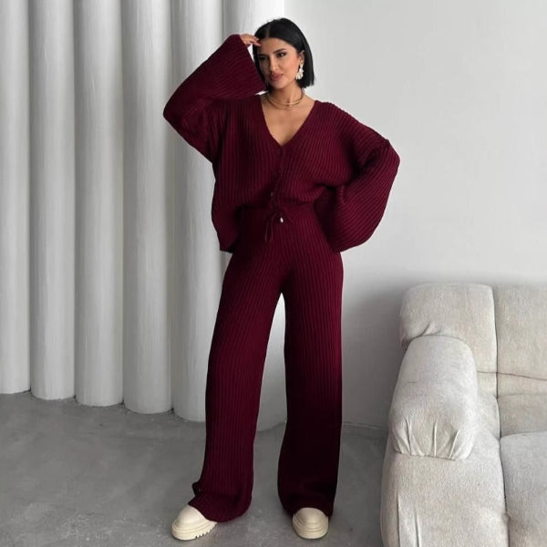 Ensemble de loungewear confortable grande taille, texture côtelée