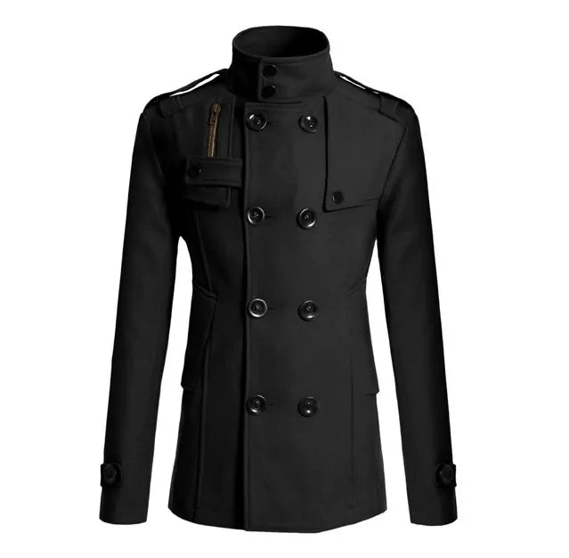 Herren Mantel Wolle Slim Fit Militär Look - IdealeKleiden