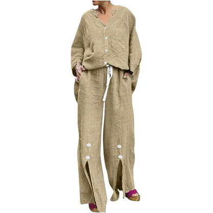Ensemble cardigan et pantalon confortable en coton