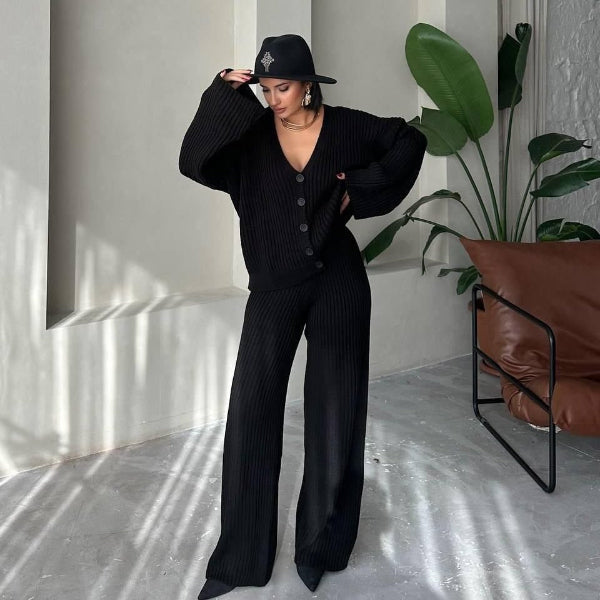 Ensemble de loungewear confortable grande taille, texture côtelée