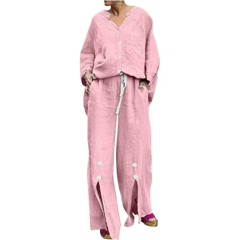 Ensemble cardigan et pantalon confortable en coton
