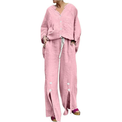 Ensemble cardigan et pantalon confortable en coton
