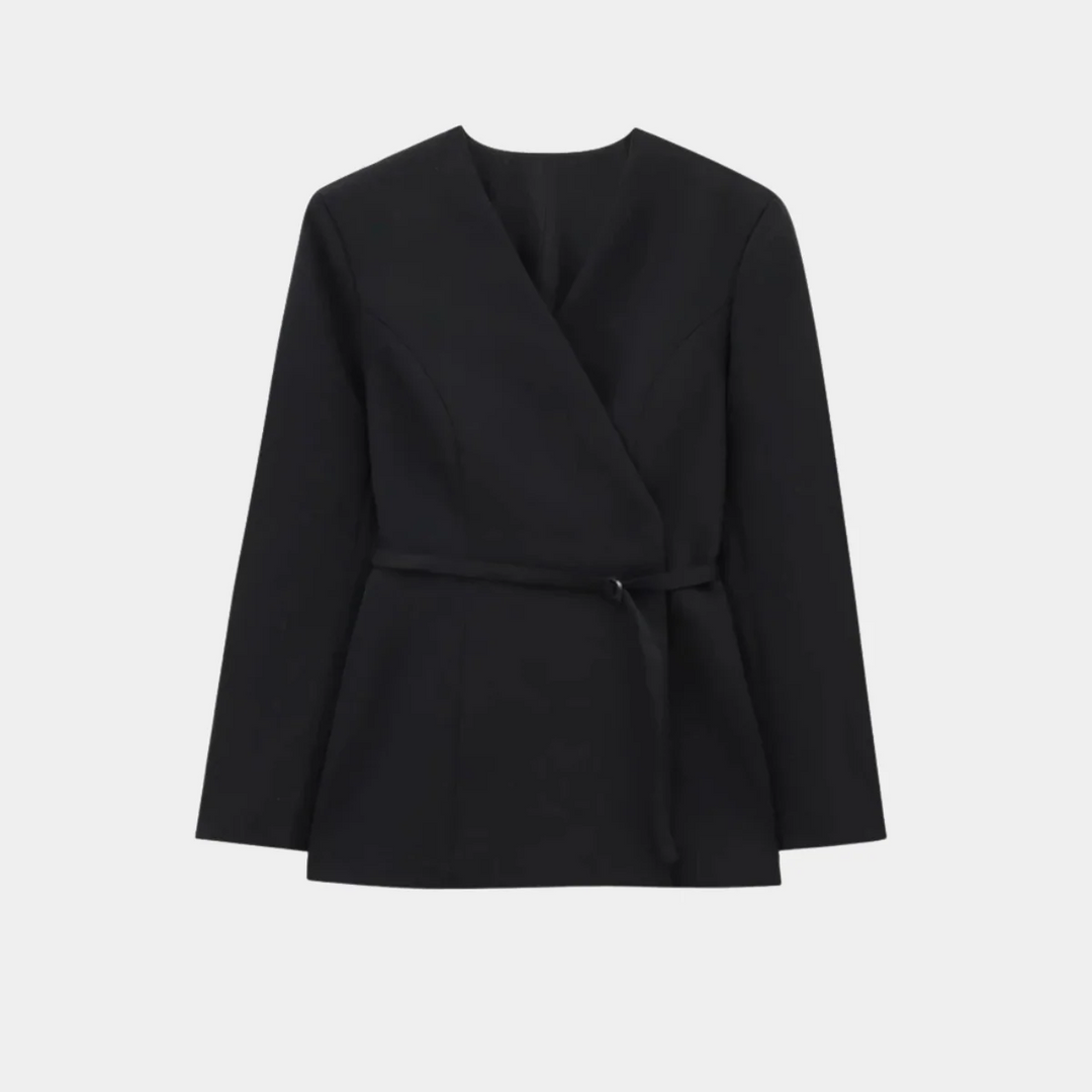 Élégante veste pour femme, blazer cache-cœur à manches longues avec ceinture