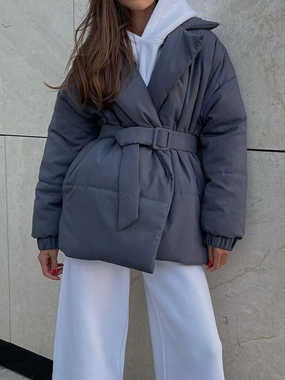 Puffer jacket à ceinture Veste matelassée croisée d'hiver