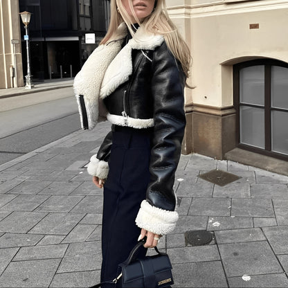 Damen Lederjacke Warm Versteppt - IdealeKleiden
