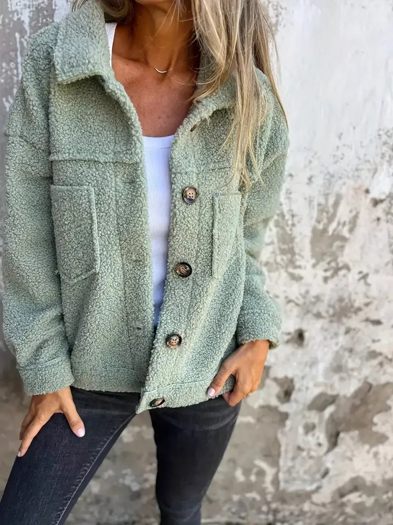 Veste Teddy oversize en peluche douce, fermeture boutonnée