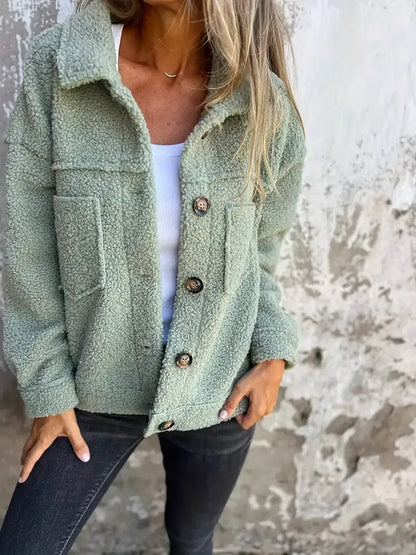 Veste Teddy oversize en peluche douce, fermeture boutonnée